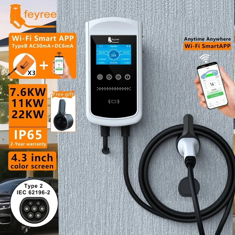 Ev Charger Type 2 22Kw 32A 3 Phase - Chargeur EV Feyree Type 2 32A